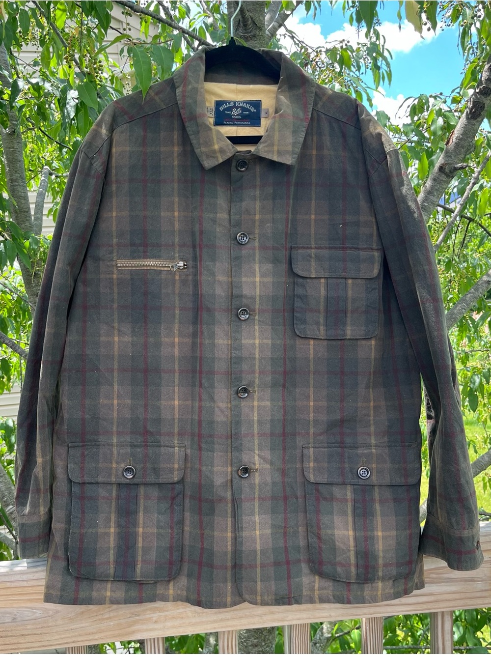 Bills Khakis Waxed Cotton Plaid Field Coat Size XL Mens